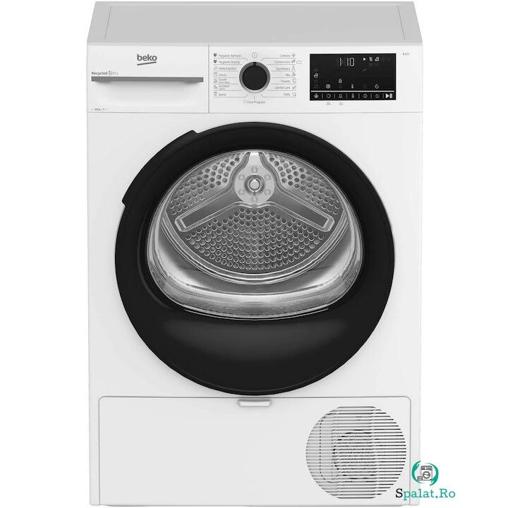 Beko Uscator de rufe Beko BM3T40230W, Pompa de caldura, 10 kg, 15 programe, Clasa A++, Hygienic Drying, RecycledDry, Aquawave, Alb