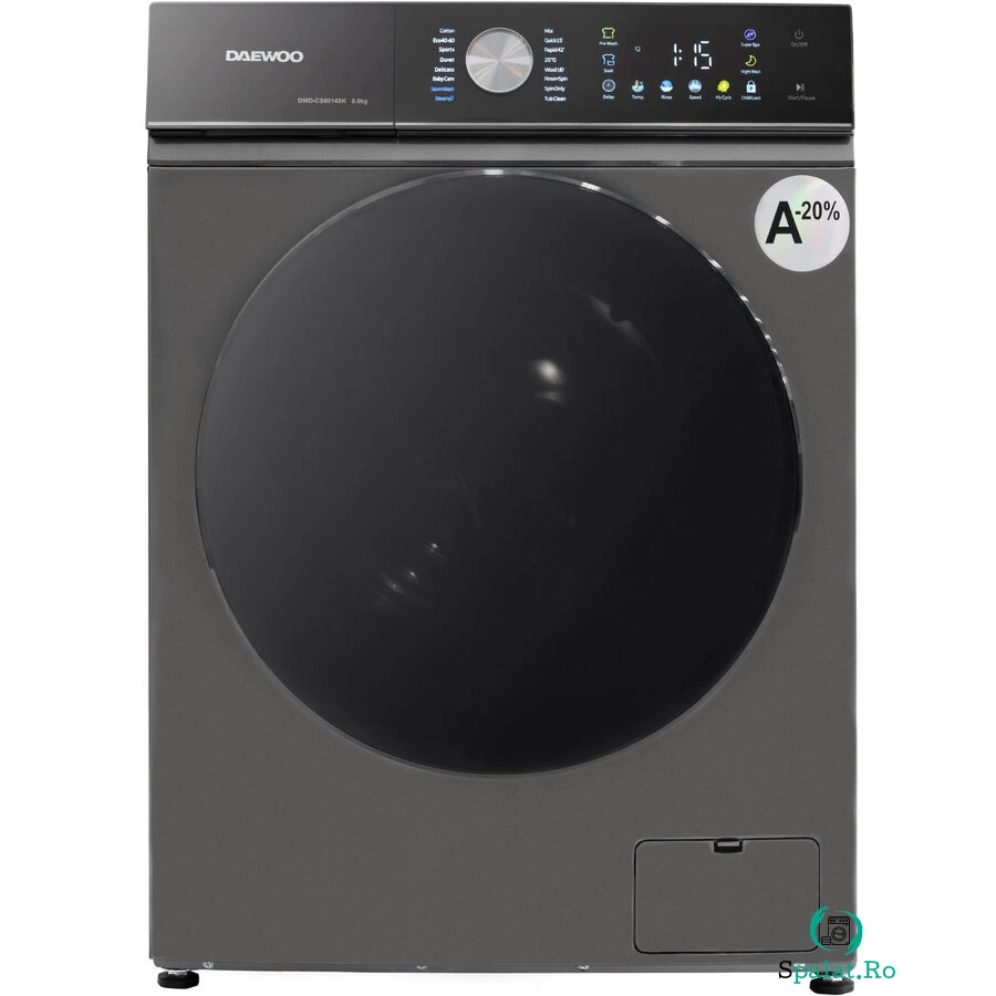 Masina de Spalat Rufe DWD-CS8014SK 8Kg Motor Inverter 1400 Rpm Clasa A 16 Programe Butoane Touch 40L 76dB Gri-Negru