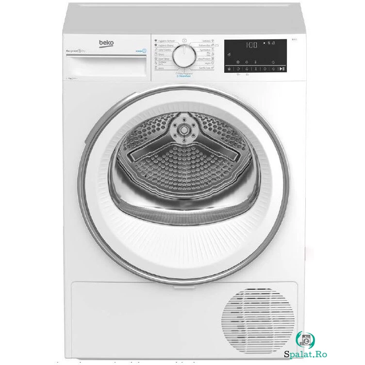 Beko Uscator de rufe Beko B3T41242, 7 kg, Clasa A+++, Pompa de caldura Eco Gentle, Aquawave, Optisense, Alb
